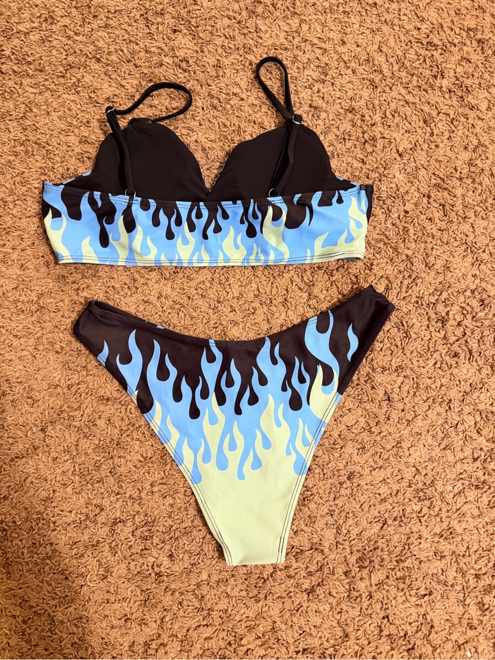 Black, Blue & Lime Flame Print Bikini Set - Picture 2 of 4